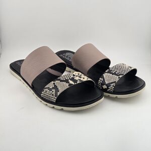 Sorel Ella II Womens Sz US 7.5 Sandals Pink Black Snakeskin Mauve Strappy Slides